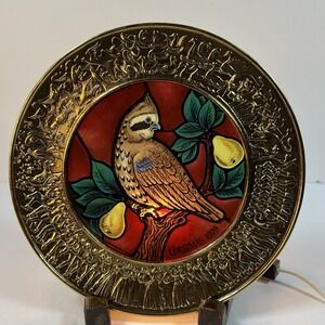 Christmas 1979 Stained Glass Plate Chilmark Pewter Partridge In A Pear Tree